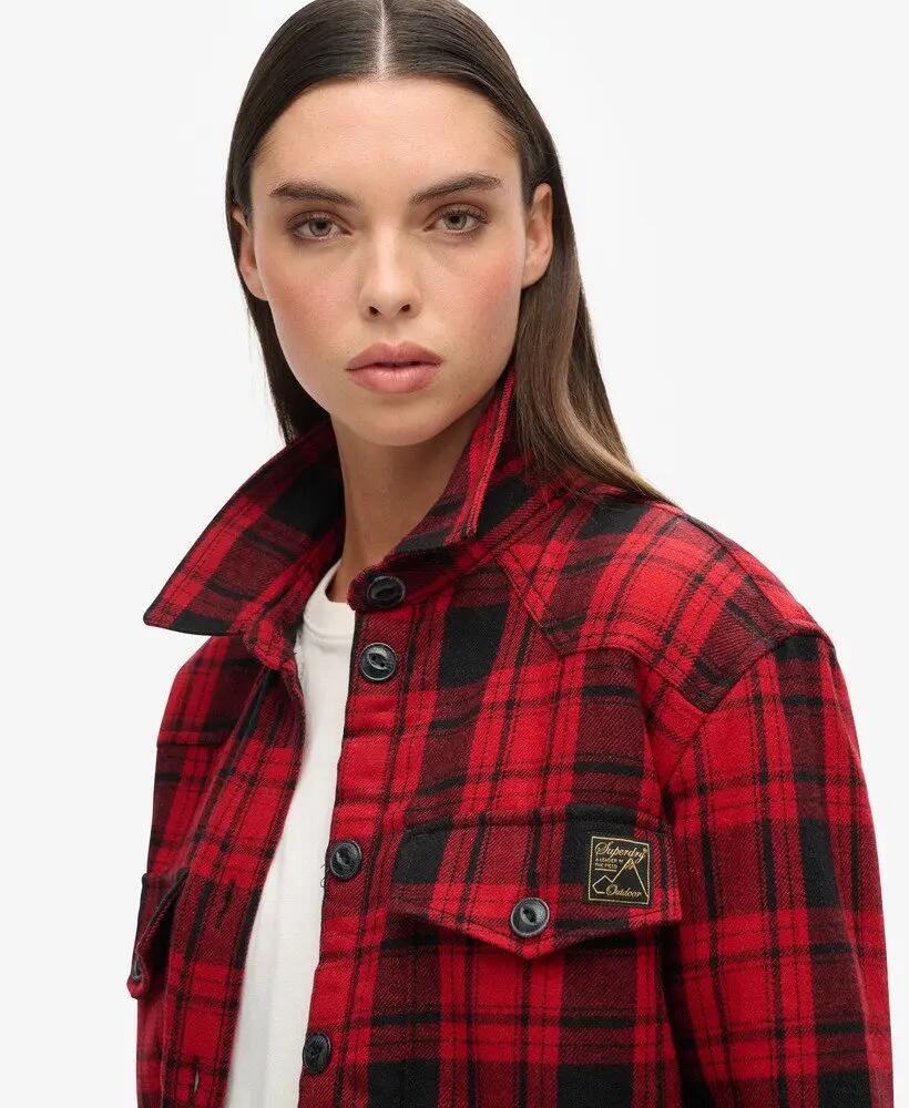 superdry Overshirt Borg Flannel a Quadri Rosso 3/7