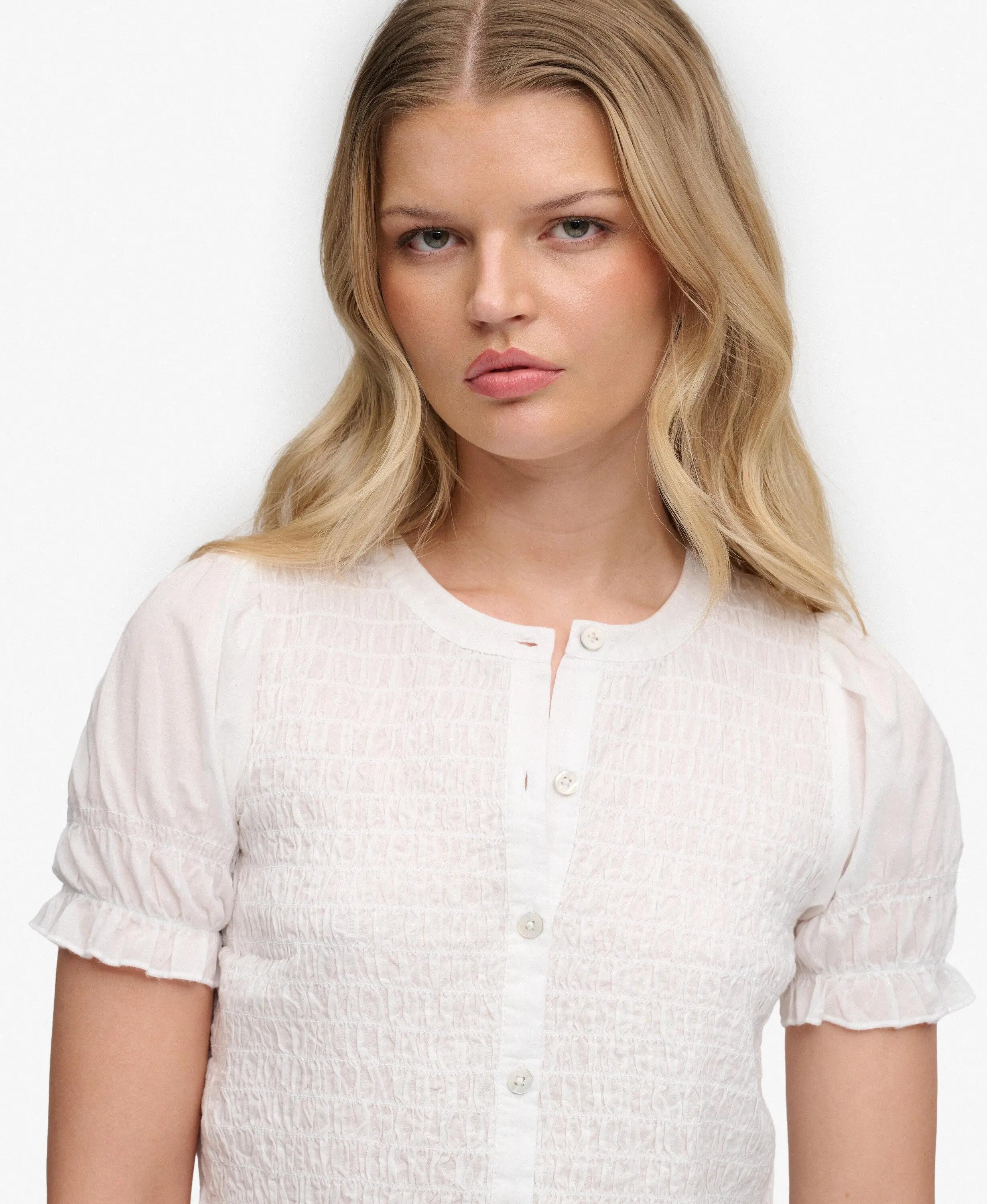 superdry Short Sleeve Smocked Top in 100% cotone – Slim fit 4/5