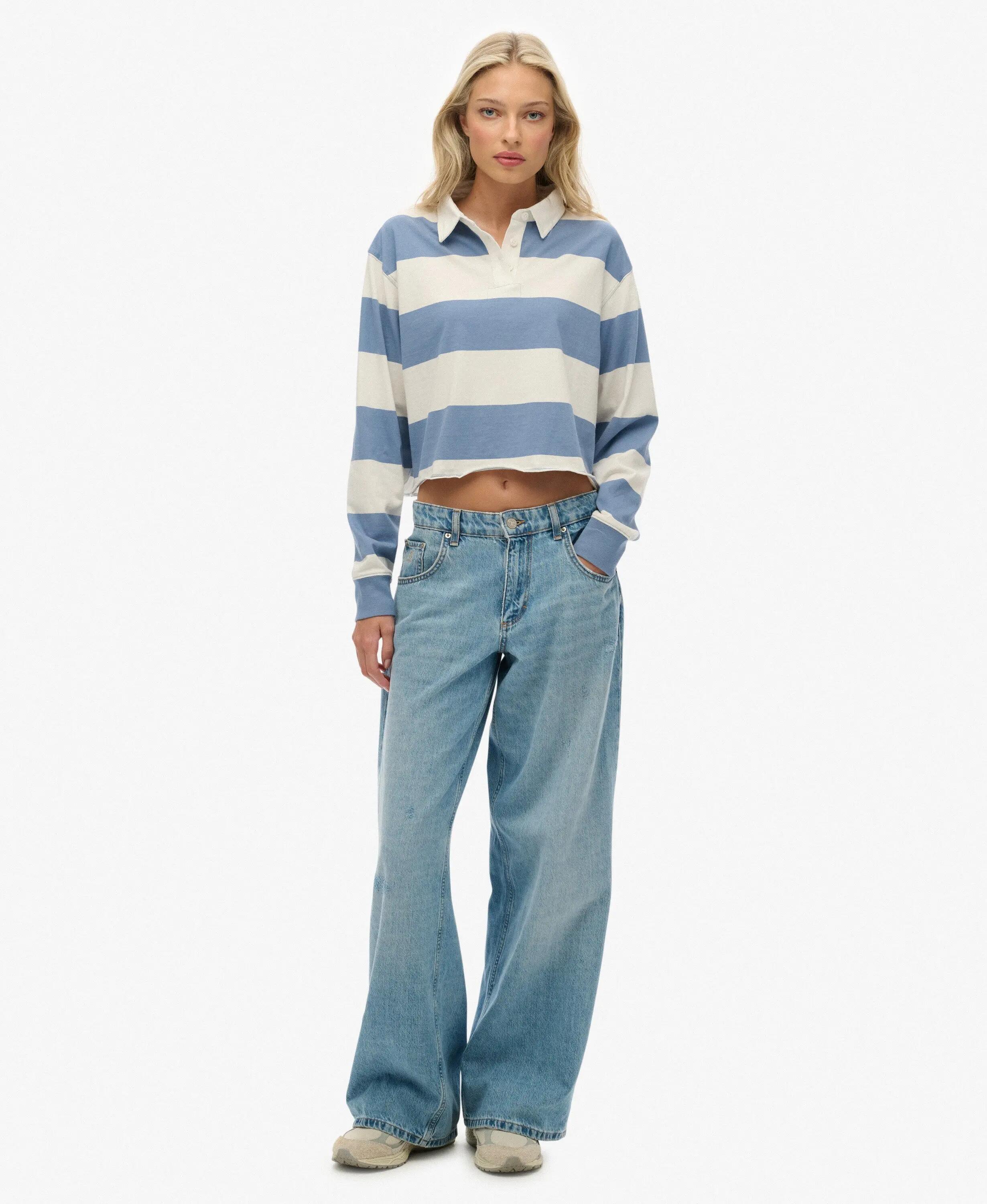 superdry Athletic Essentials Cropped Stripe Rugby Top aus Bio-Baumwolle 3/5