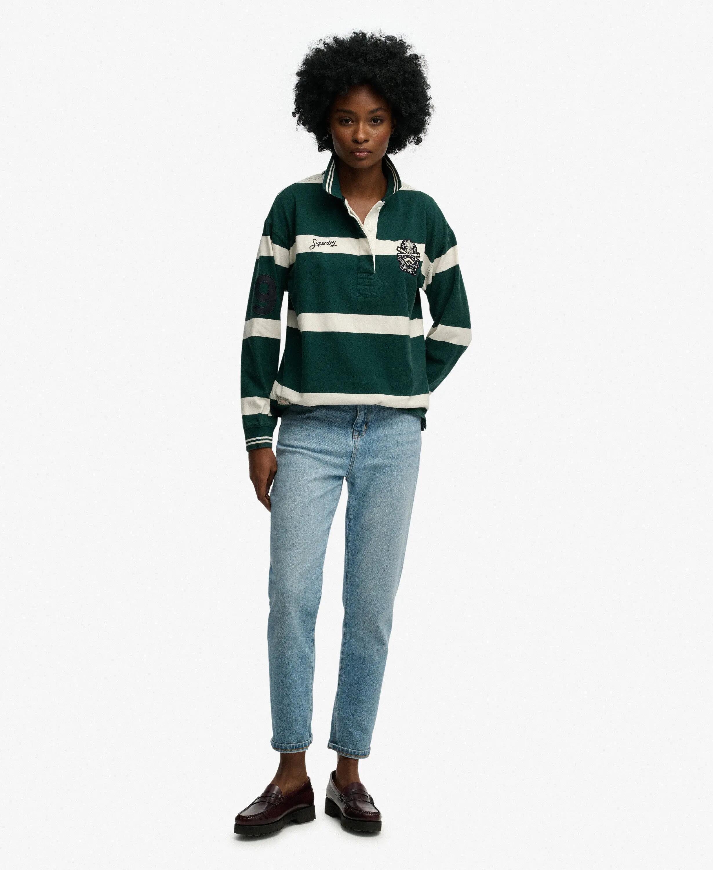superdry Crest Stripe Rugby Top 100% biologisch katoen – Pine Green/Ecru 3/5