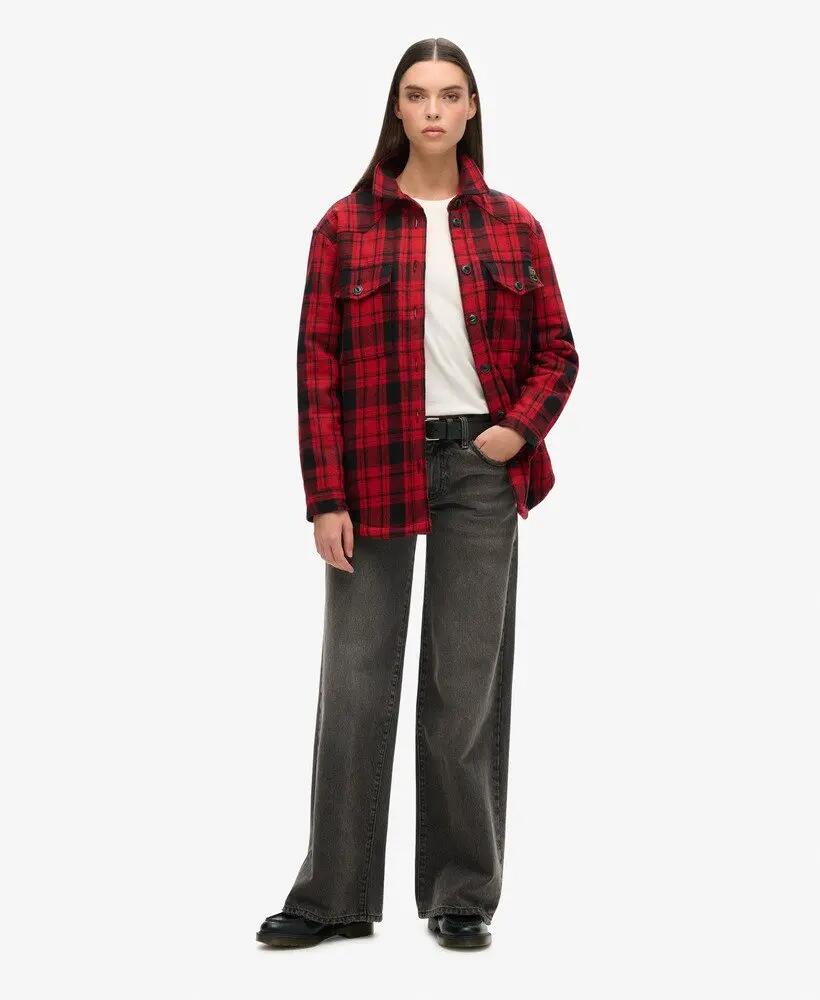 superdry Overshirt Borg Flannel a Quadri Rosso 2/7