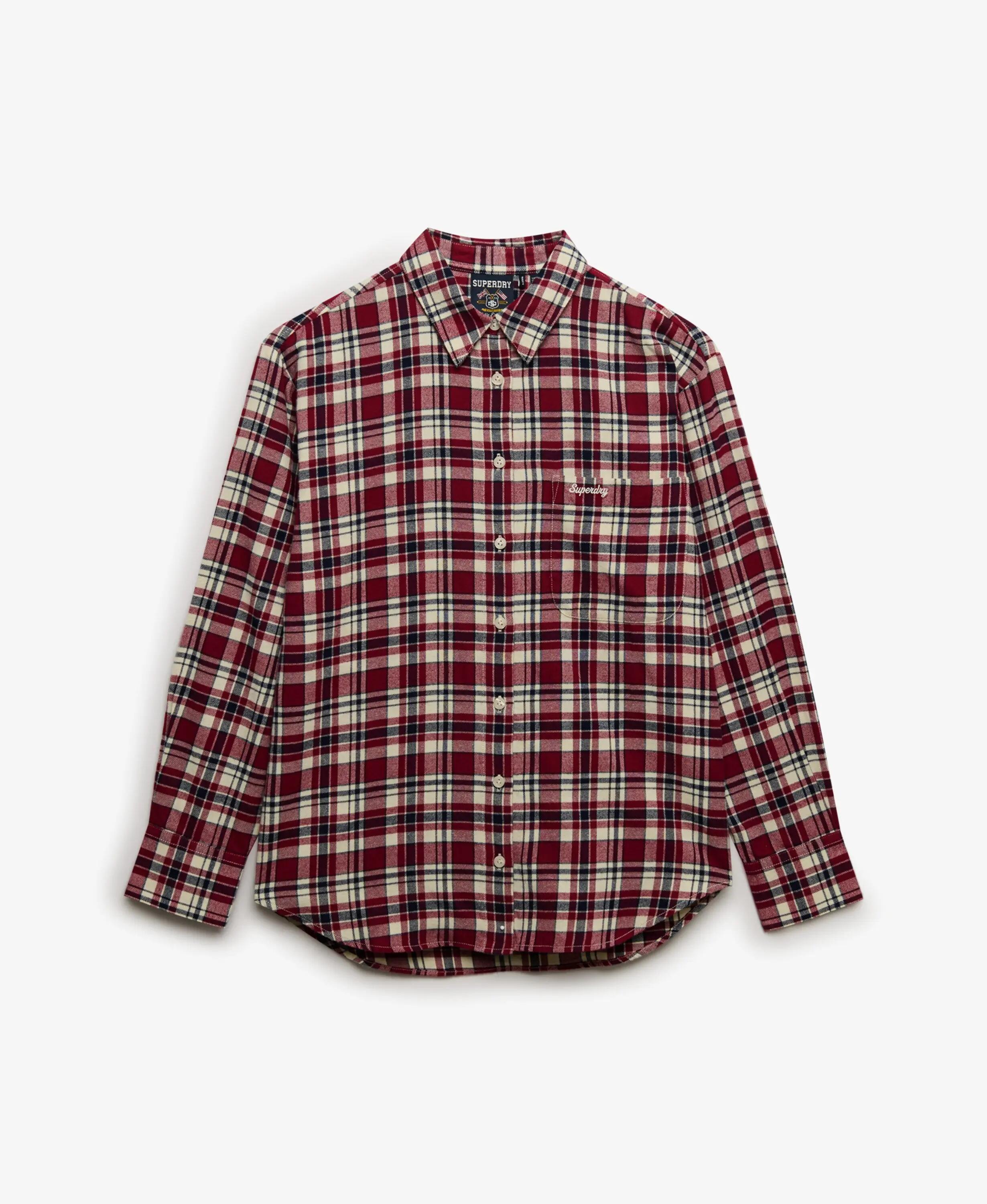 superdry Camisa Check Flannel Relaxed em algodão orgânico – Bordeaux Red Check 7/7