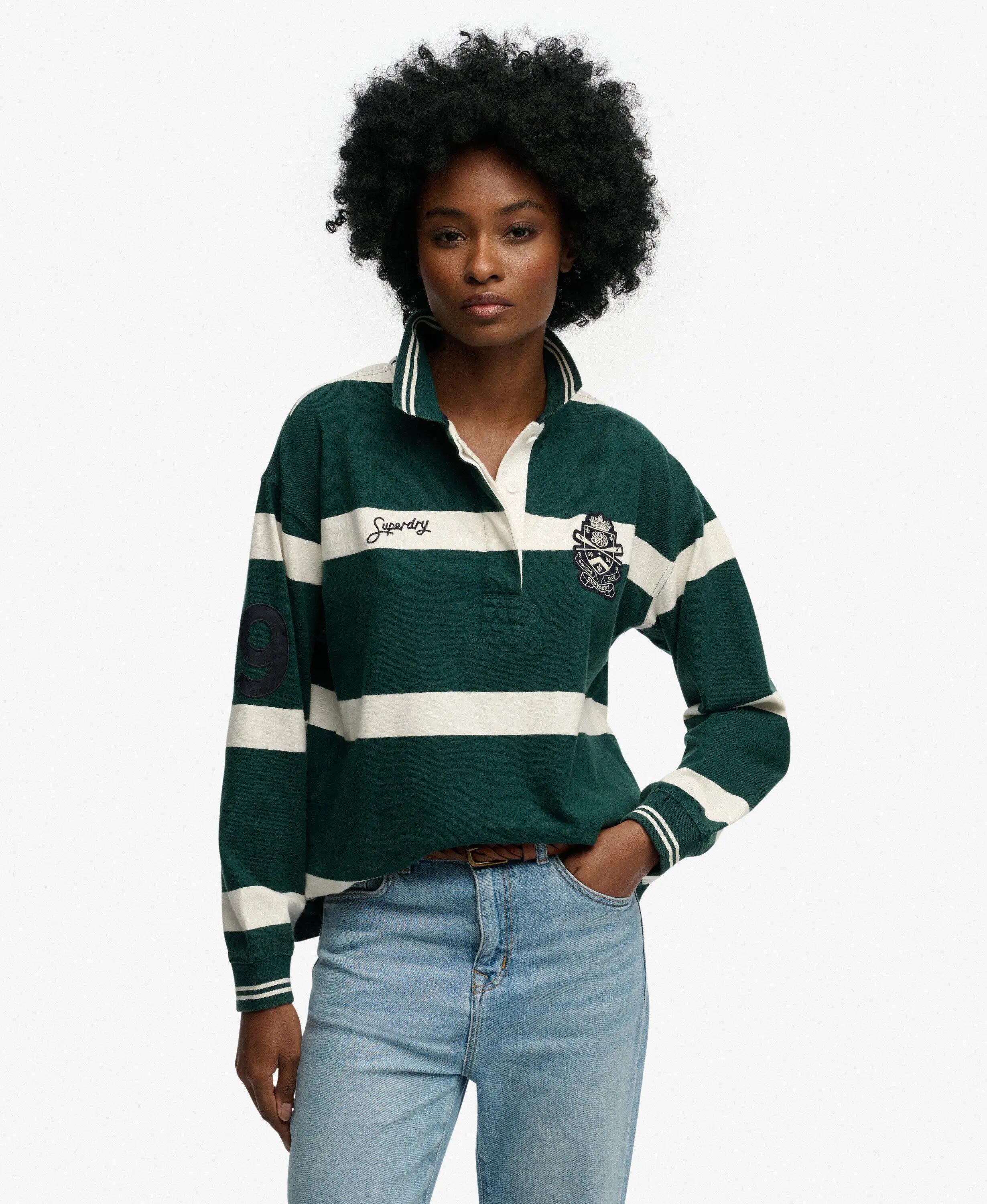 superdry Crest Stripe Rugby Top 100% biologisch katoen – Pine Green/Ecru 2/5