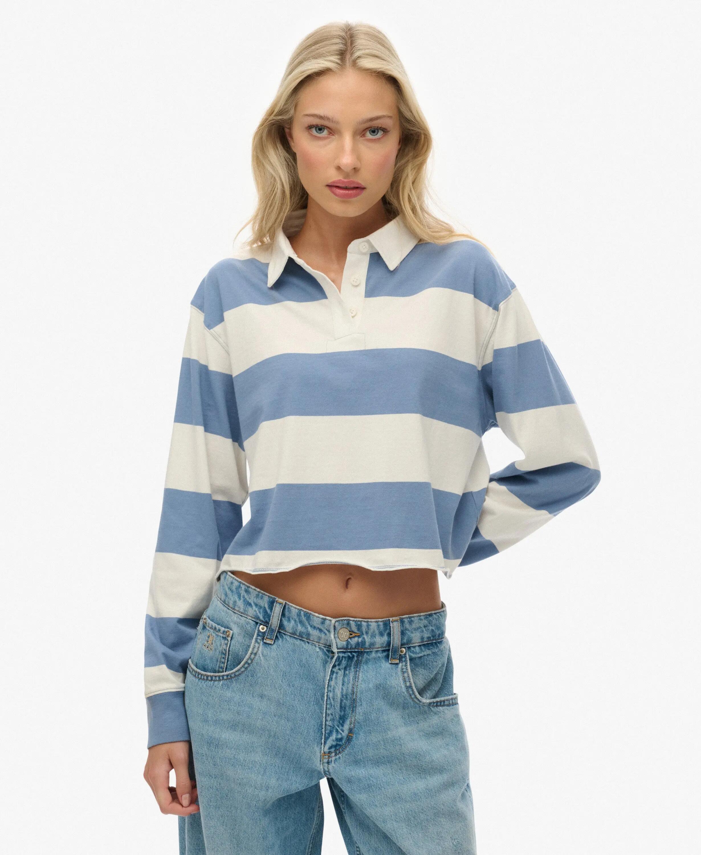 superdry Athletic Essentials Cropped Stripe Rugby Top aus Bio-Baumwolle 2/5