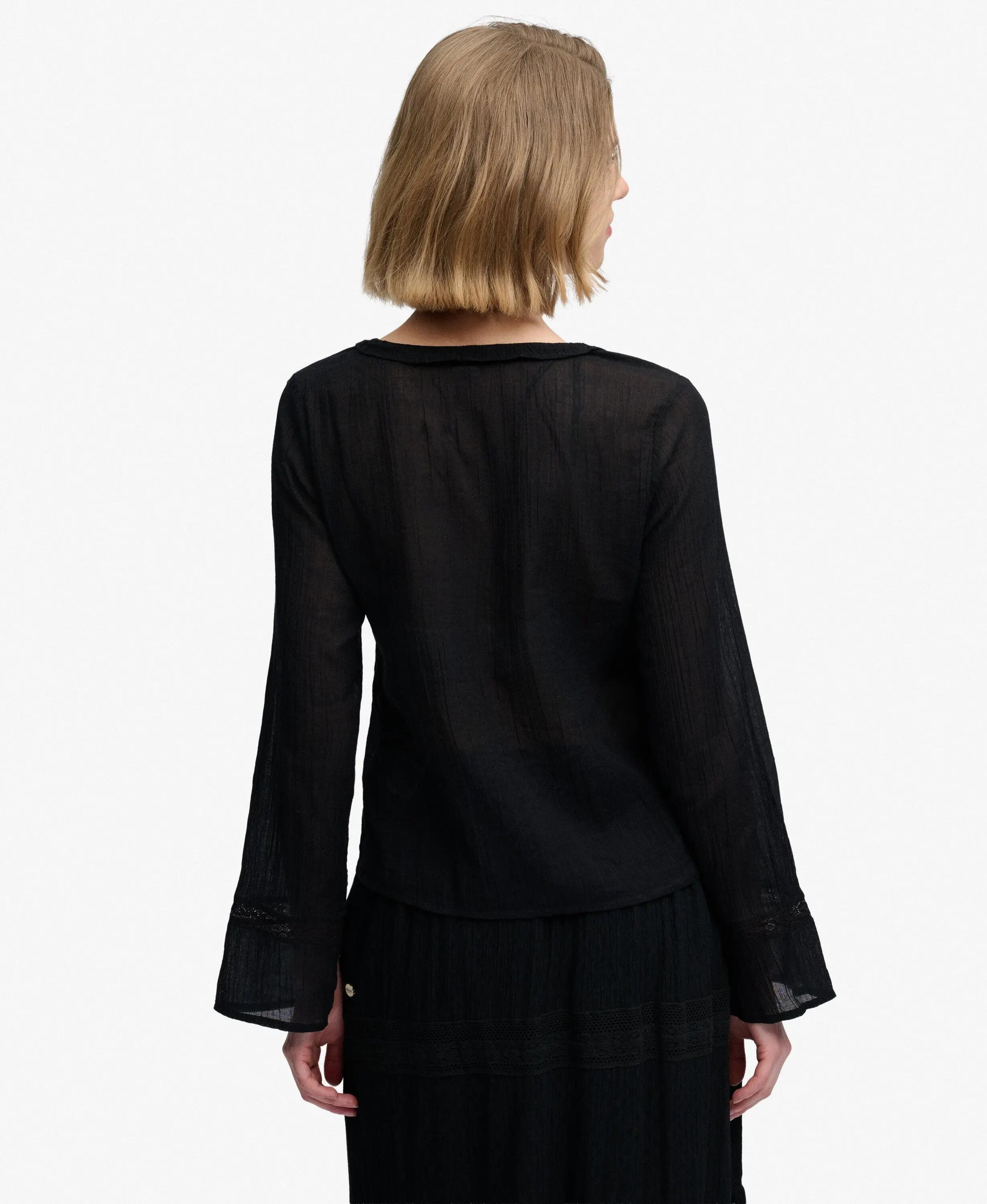 superdry Top manches longues en dentelle à nouer – coupe décontractée, noir 5/5