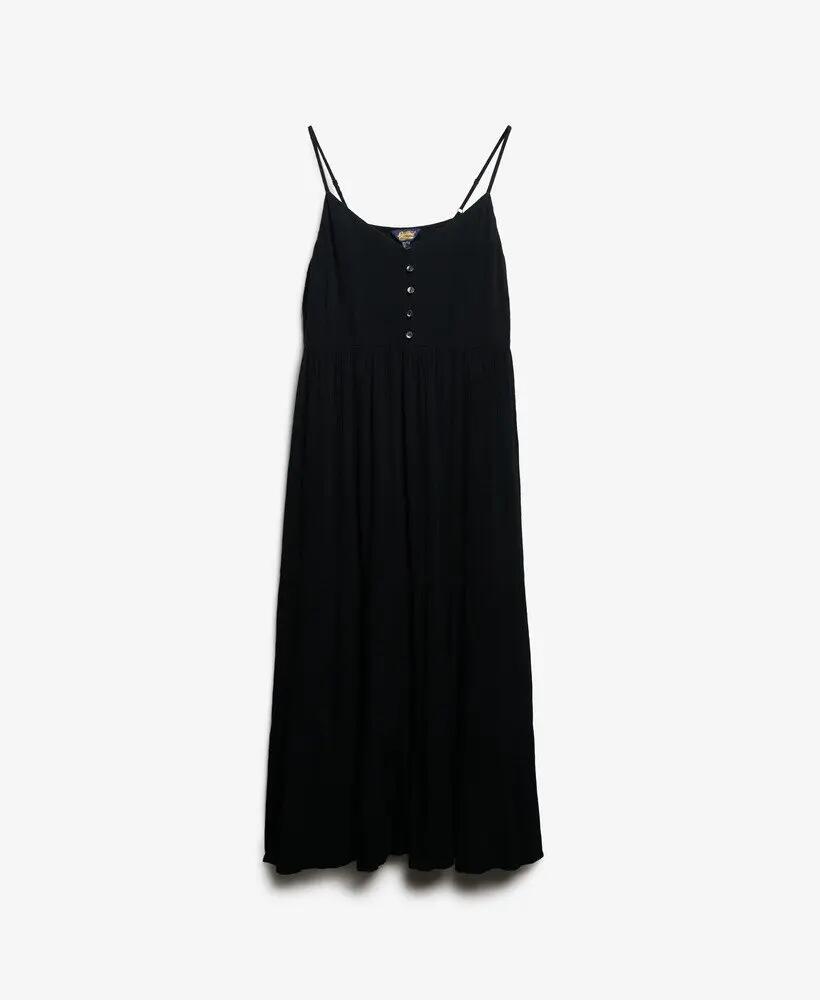 superdry vestido midi em camadas com meio fecho de botões – Black 7/7