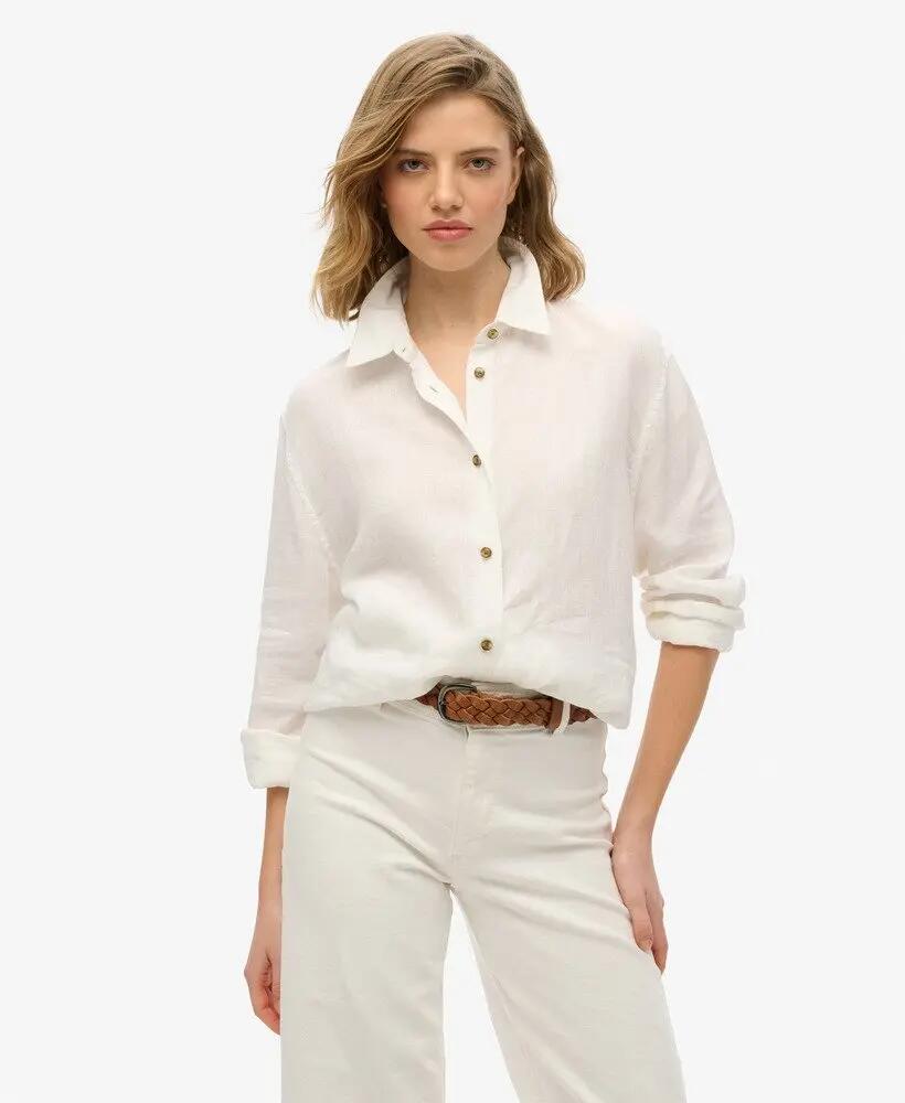 superdry Camisa Boyfriend Casual em Linho – OPTIC 2/6