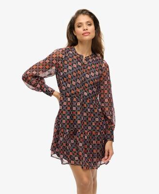Superdry lange mouw geplooide mini-jurk geo floral print