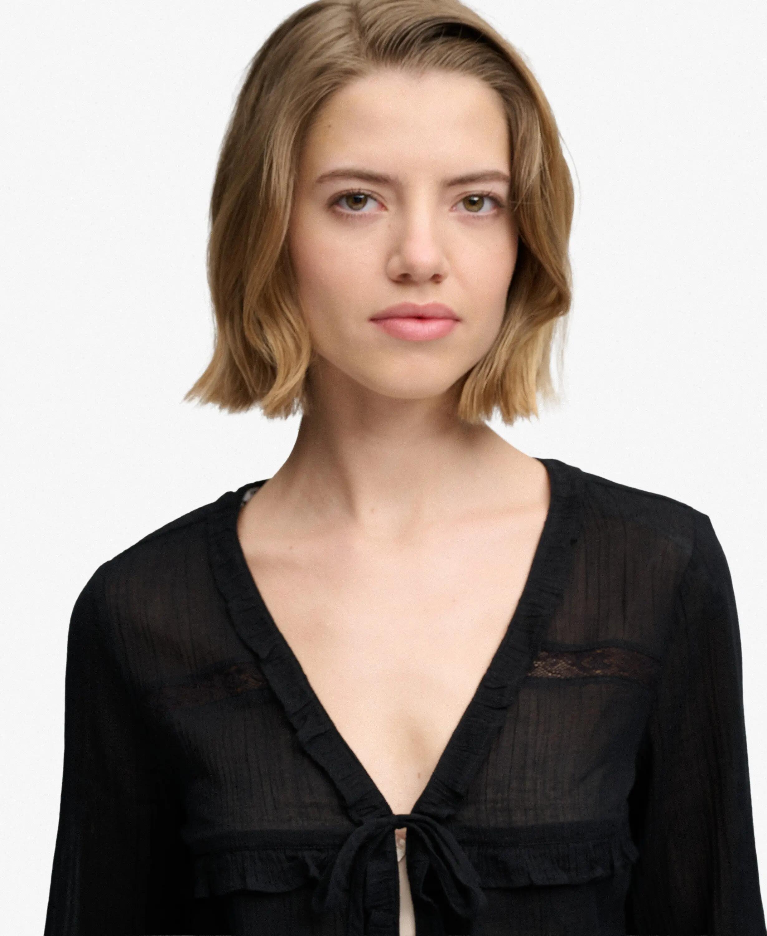 superdry Top manches longues en dentelle à nouer – coupe décontractée, noir 4/5