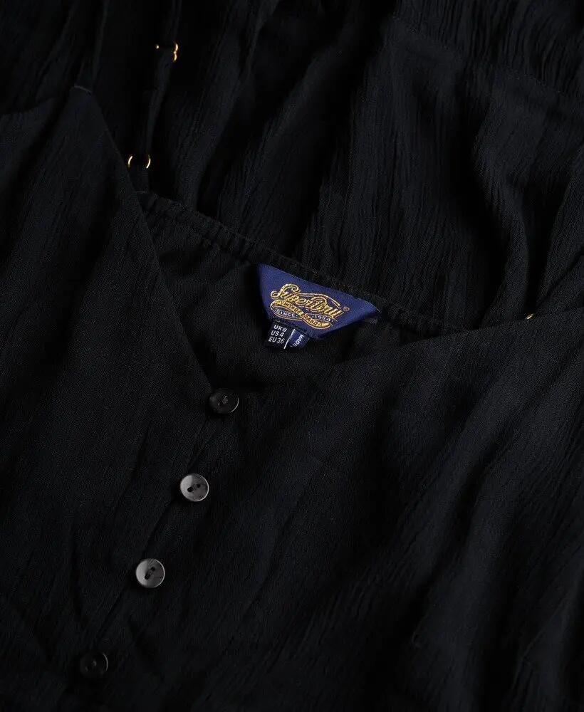 superdry vestido midi em camadas com meio fecho de botões – Black 6/7