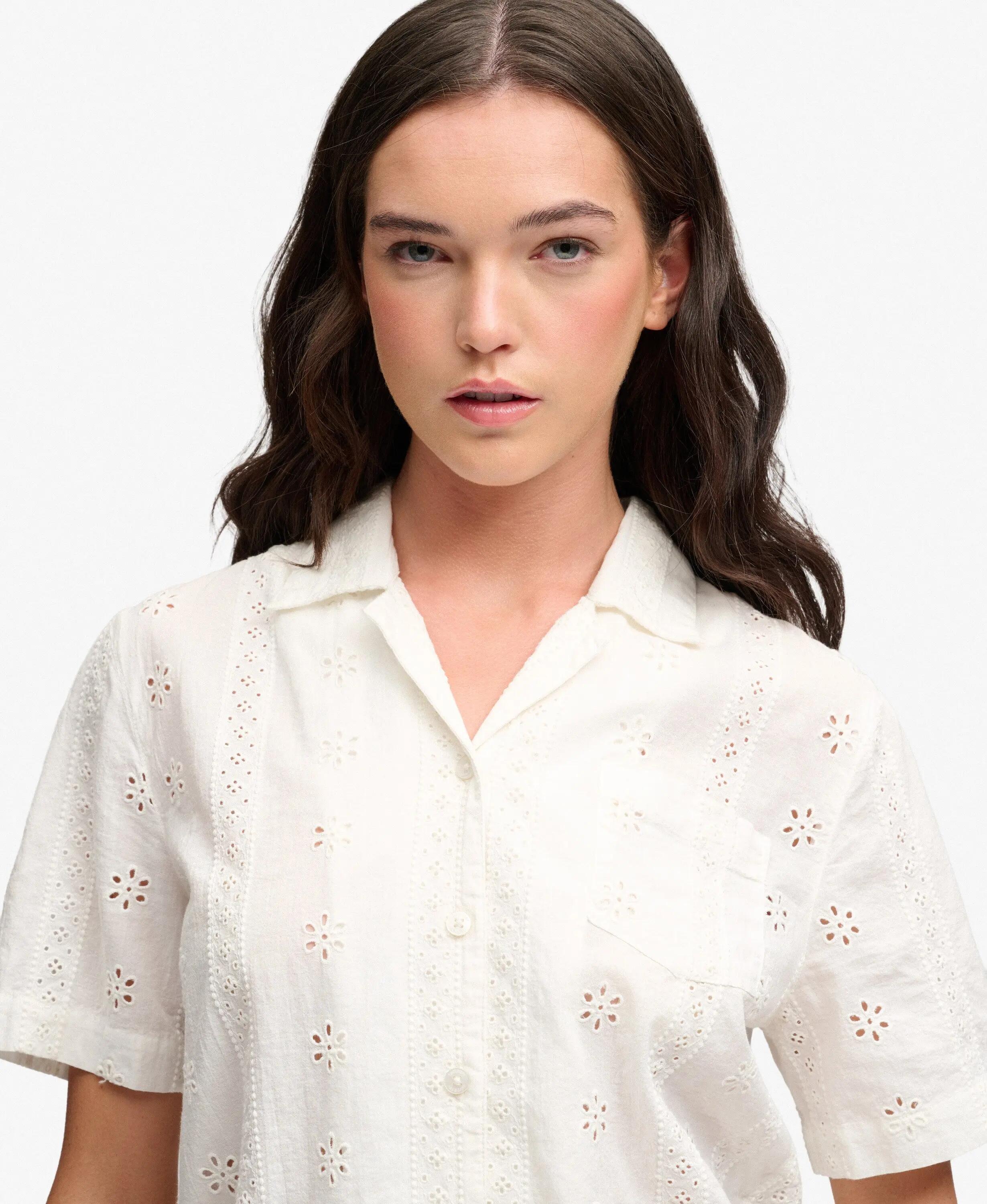 superdry Camicia Heritage Broderie manica corta in cotone bio - OFF WHITE 3/7