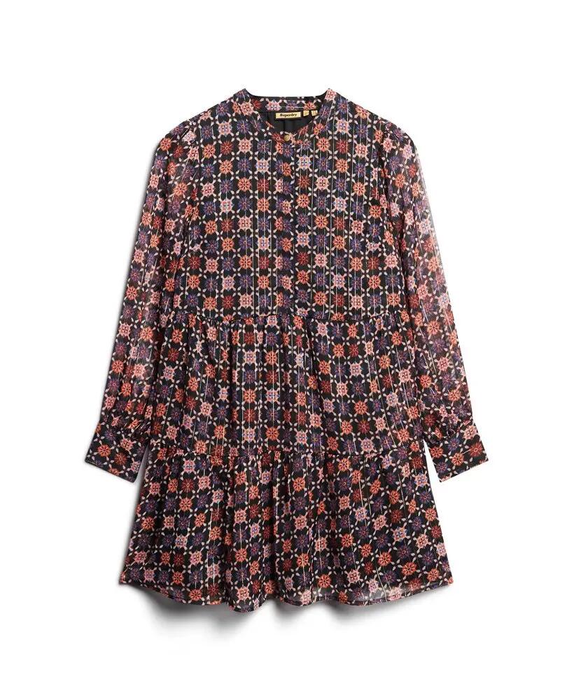 superdry Lange mouw geplooide mini-jurk Geo Floral Print 7/7