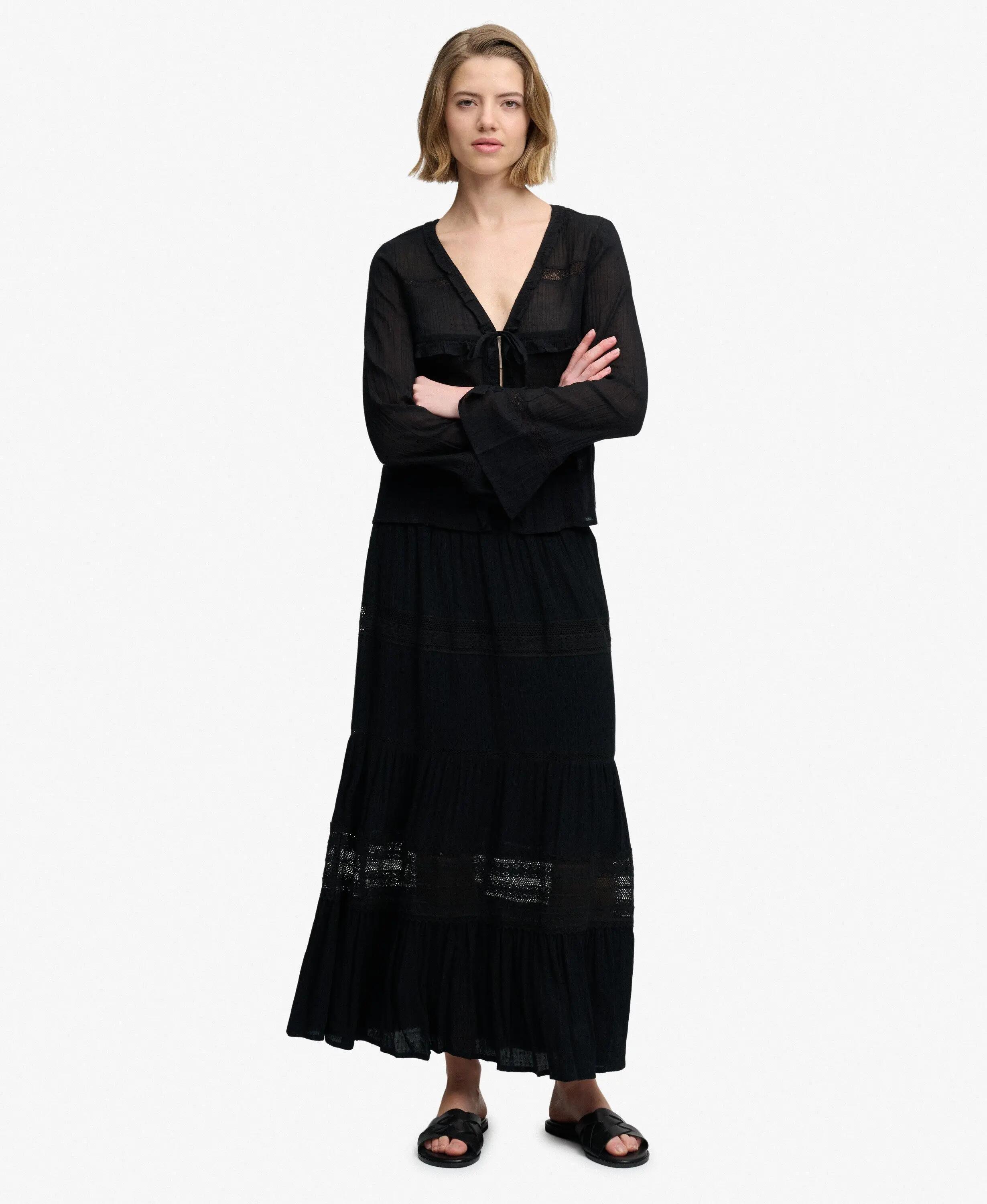 superdry Top manches longues en dentelle à nouer – coupe décontractée, noir 3/5