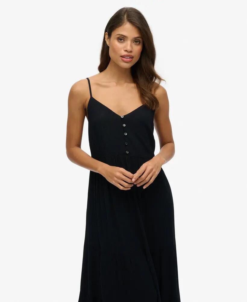 superdry vestido midi em camadas com meio fecho de botões – Black 5/7