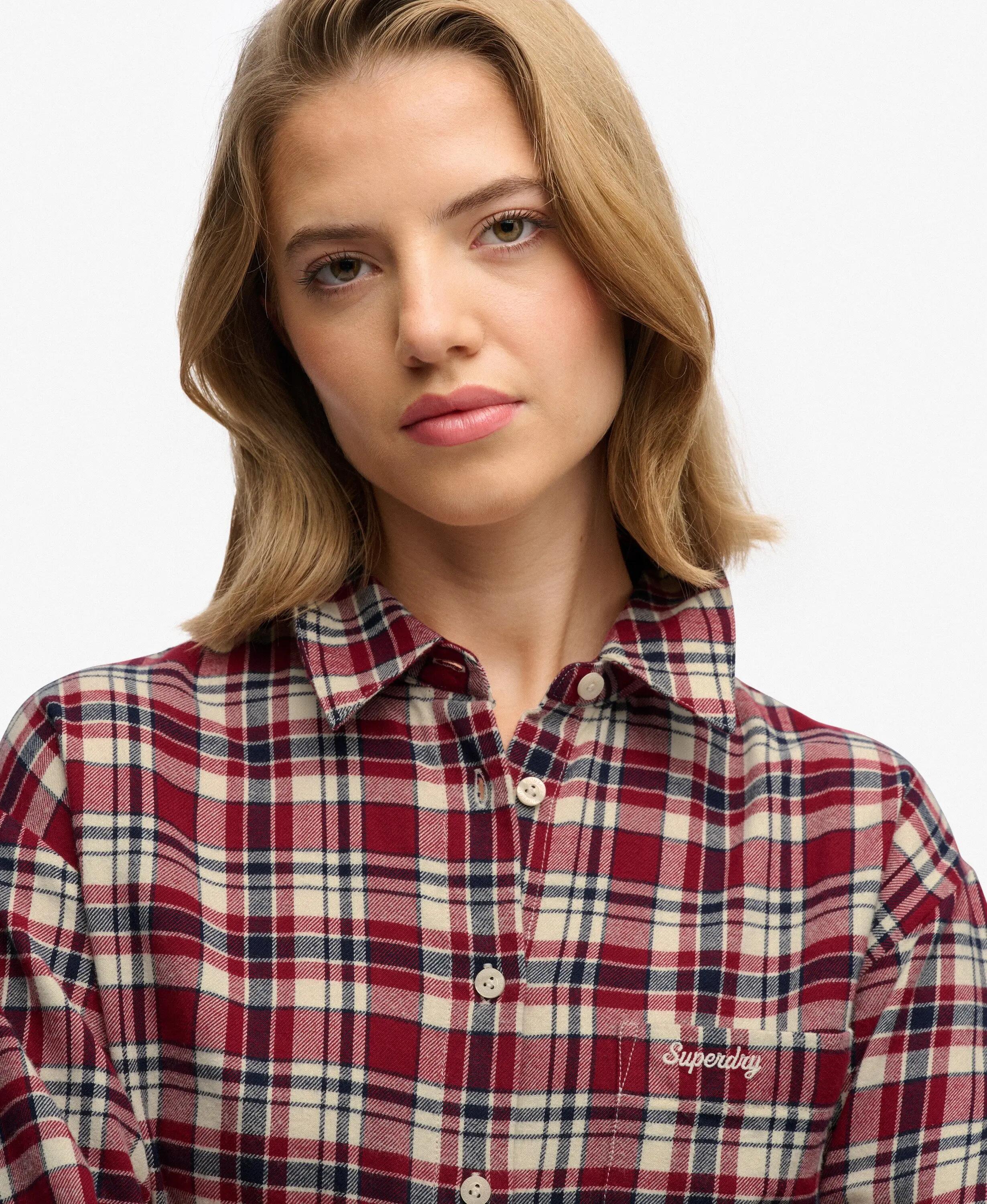 superdry Camisa Check Flannel Relaxed em algodão orgânico – Bordeaux Red Check 4/7