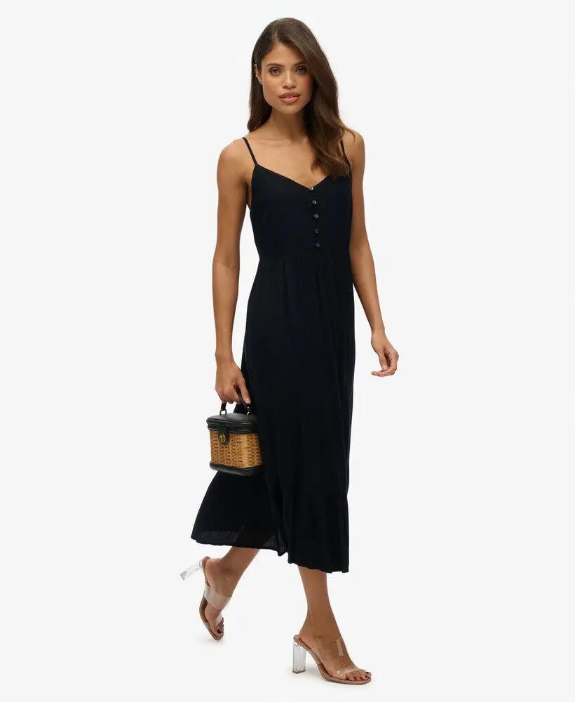 superdry vestido midi em camadas com meio fecho de botões – Black 4/7