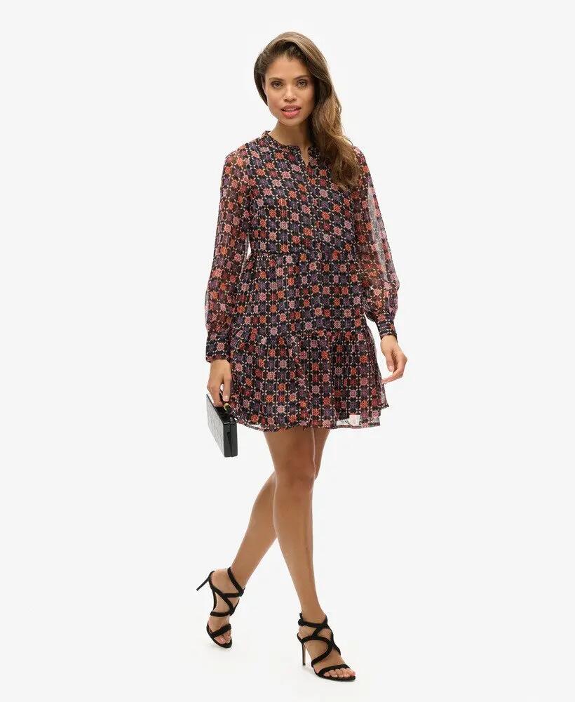superdry Lange mouw geplooide mini-jurk Geo Floral Print 5/7