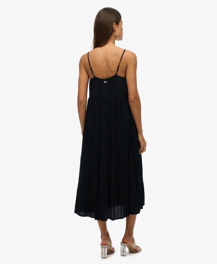 superdry vestido midi em camadas com meio fecho de botões – Black 3/7