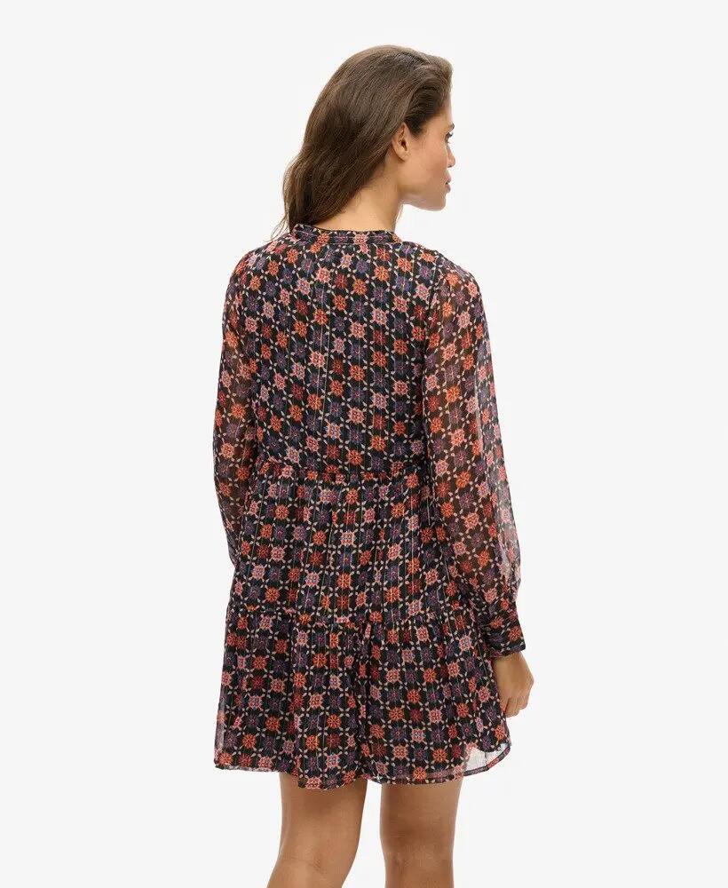 superdry Lange mouw geplooide mini-jurk Geo Floral Print 4/7