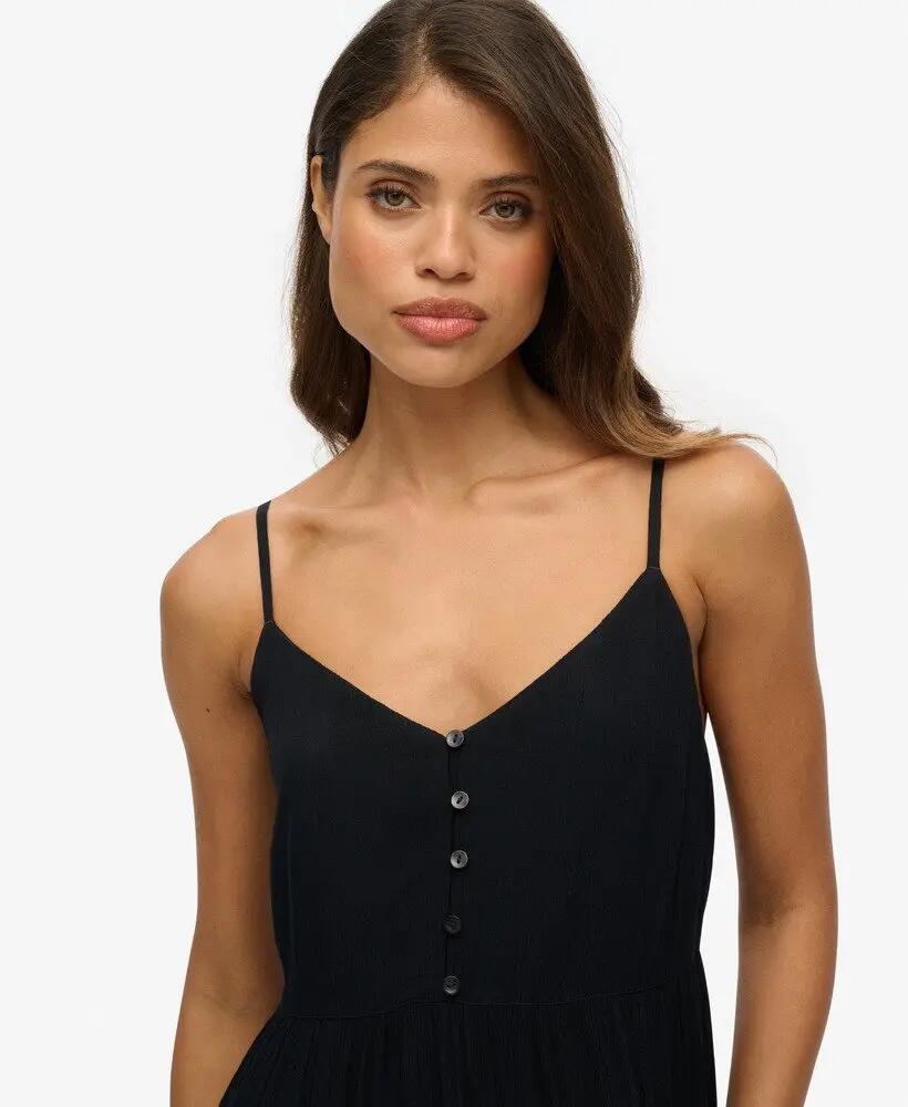 superdry vestido midi em camadas com meio fecho de botões – Black 2/7
