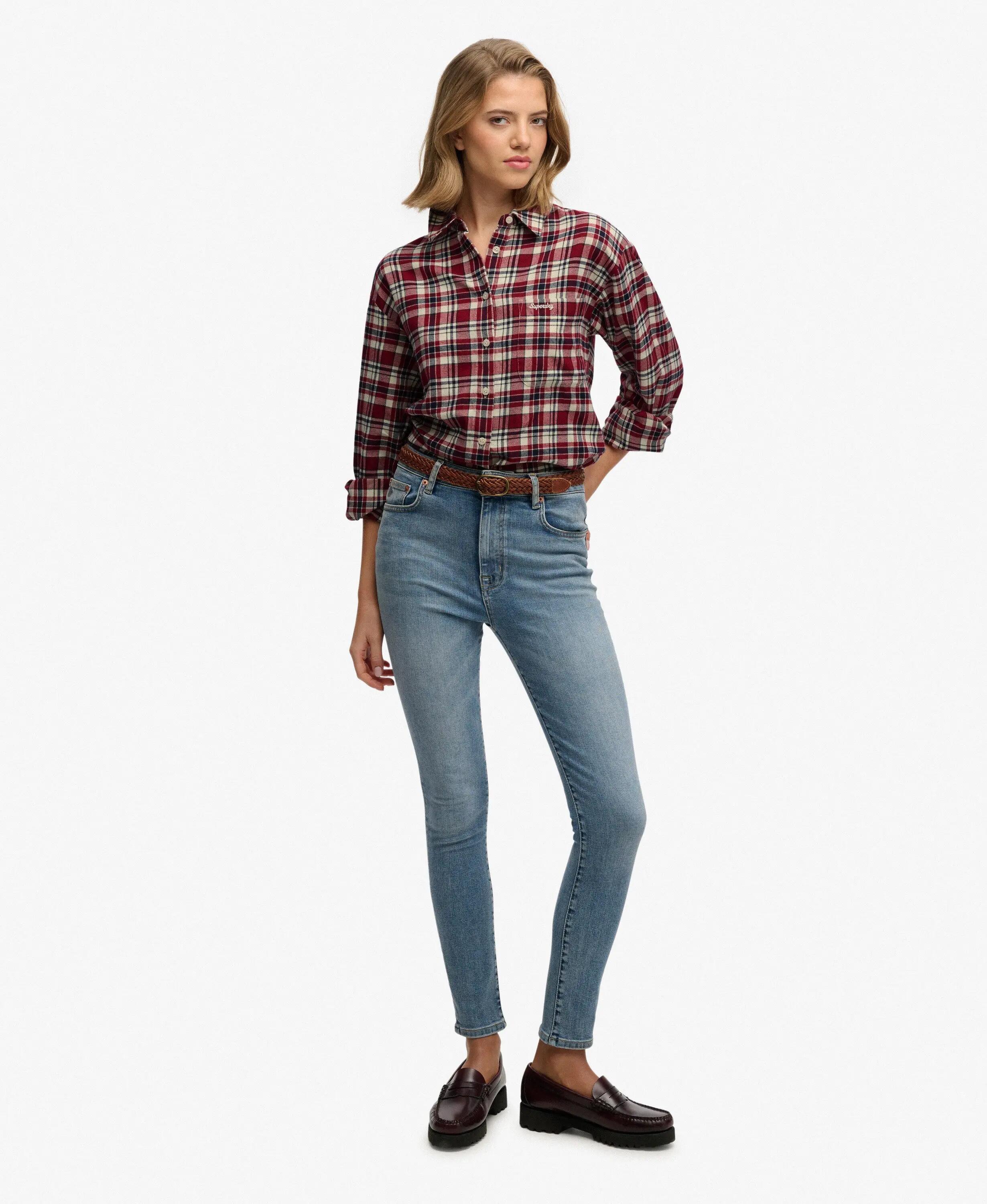 superdry Camisa Check Flannel Relaxed em algodão orgânico – Bordeaux Red Check 3/7