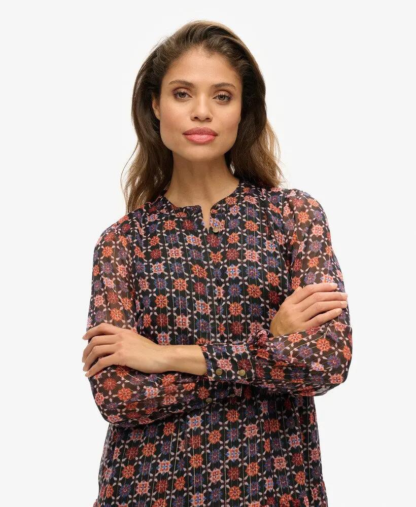 superdry Lange mouw geplooide mini-jurk Geo Floral Print 3/7