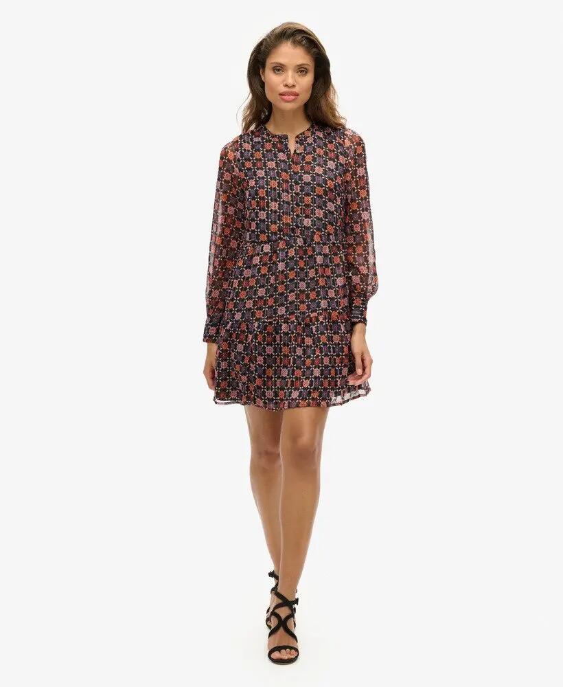superdry Lange mouw geplooide mini-jurk Geo Floral Print 2/7