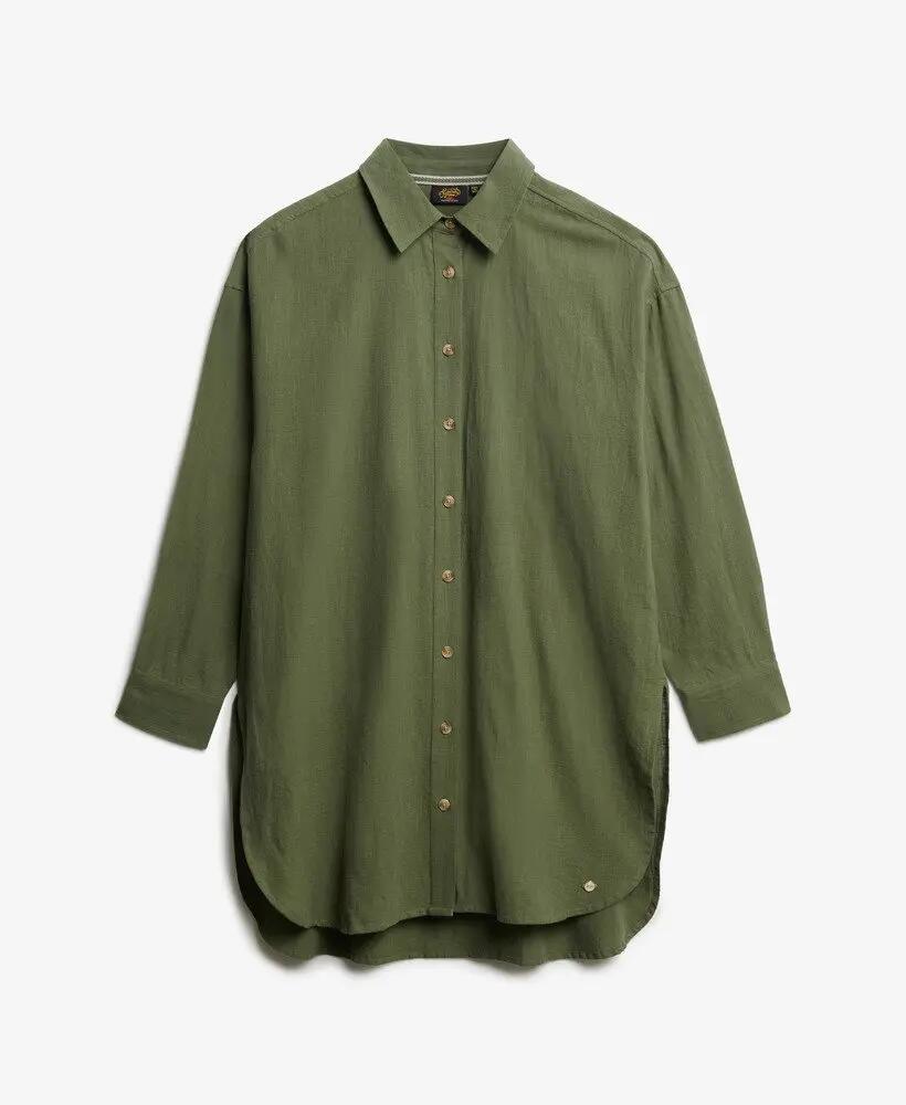 superdry Ibiza Longline Beach Shirt donna Beetle Green 100% cotone 7/7
