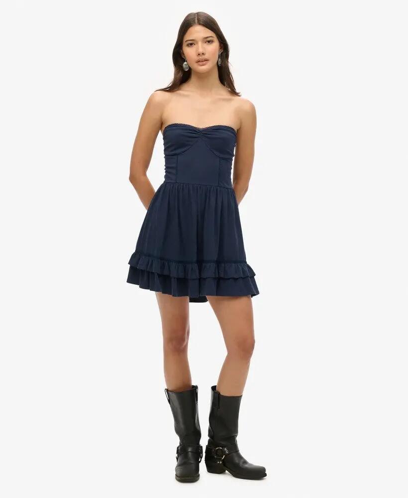 superdry vestido curto bandeau 50s em renda - Richest Navy 2/7