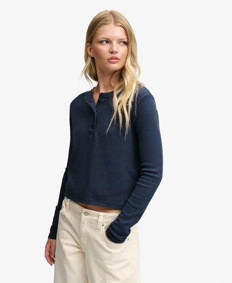 superdry Haut manches longues Waffle slim boutonné - Confort texturé