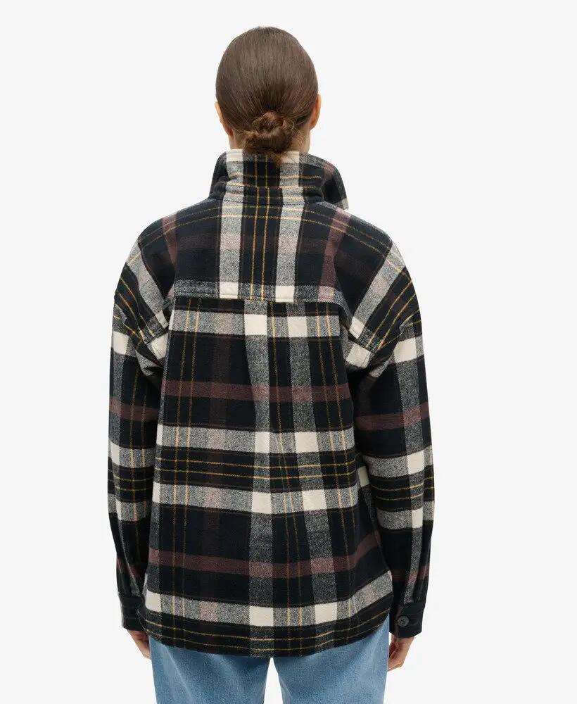 superdry Overshirt xadrez em flanela de algodão orgânico – Chocolate/Black Check 4/4