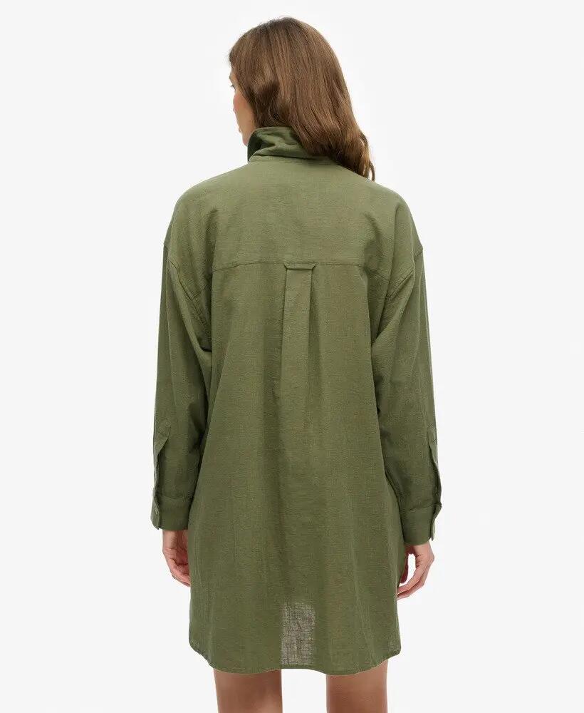 superdry Ibiza Longline Beach Shirt donna Beetle Green 100% cotone 5/7