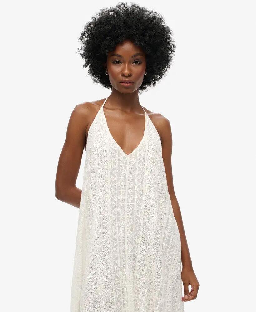 superdry All Lace Midi Dress – Vestido midi em renda Off White 3/7
