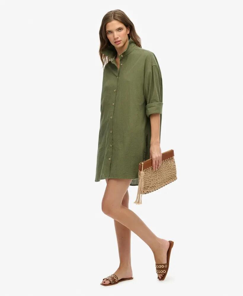 superdry Ibiza Longline Beach Shirt donna Beetle Green 100% cotone 4/7