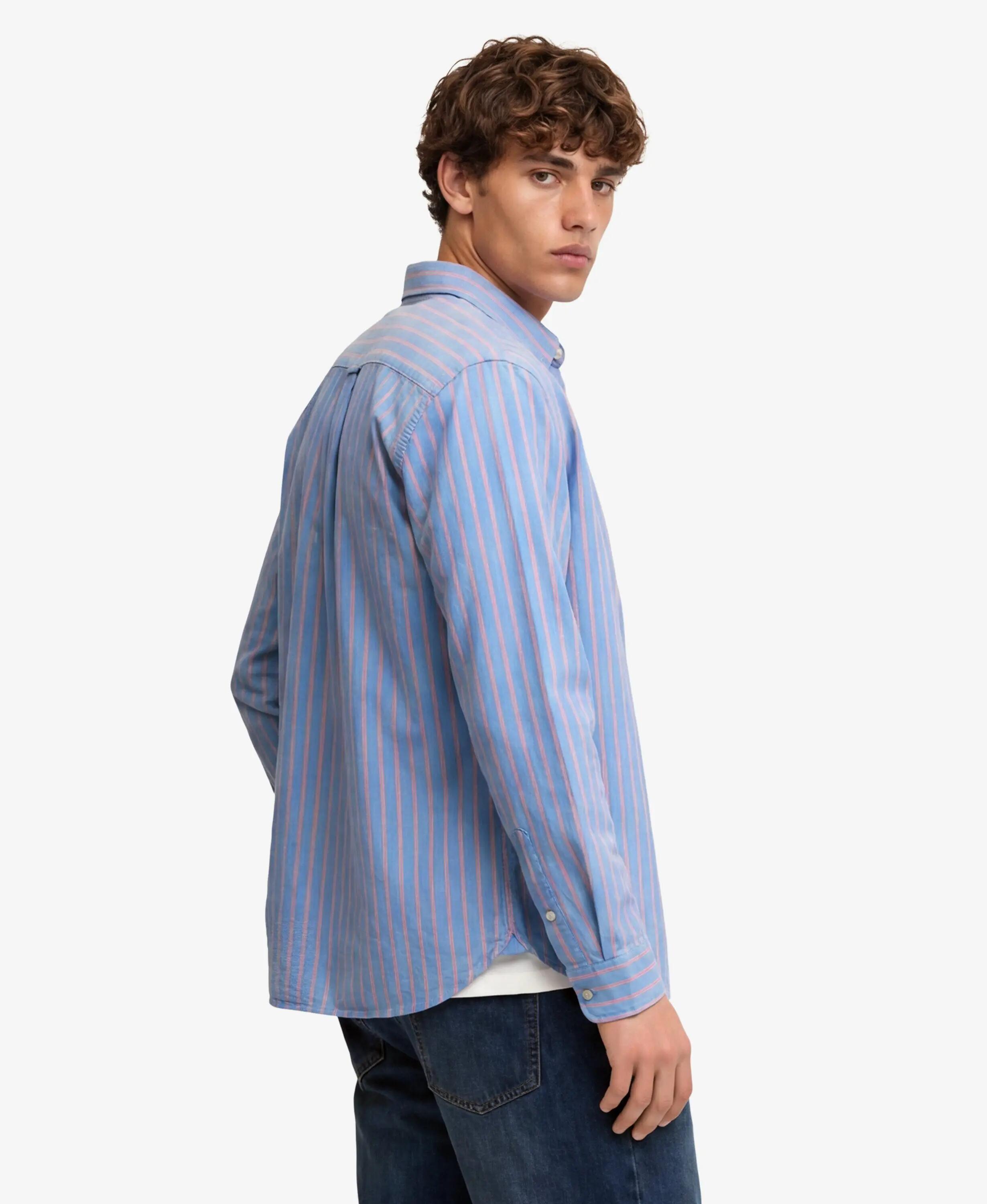 superdry Classic Oxford Langarmhemd aus Bio-Baumwolle – French Blue Stripe/Coral 5/6