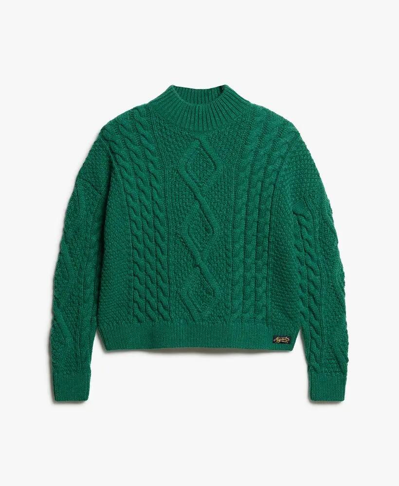 superdry Aran Cable Knit Polo Jumper mulher – malha Aran quente 6/6