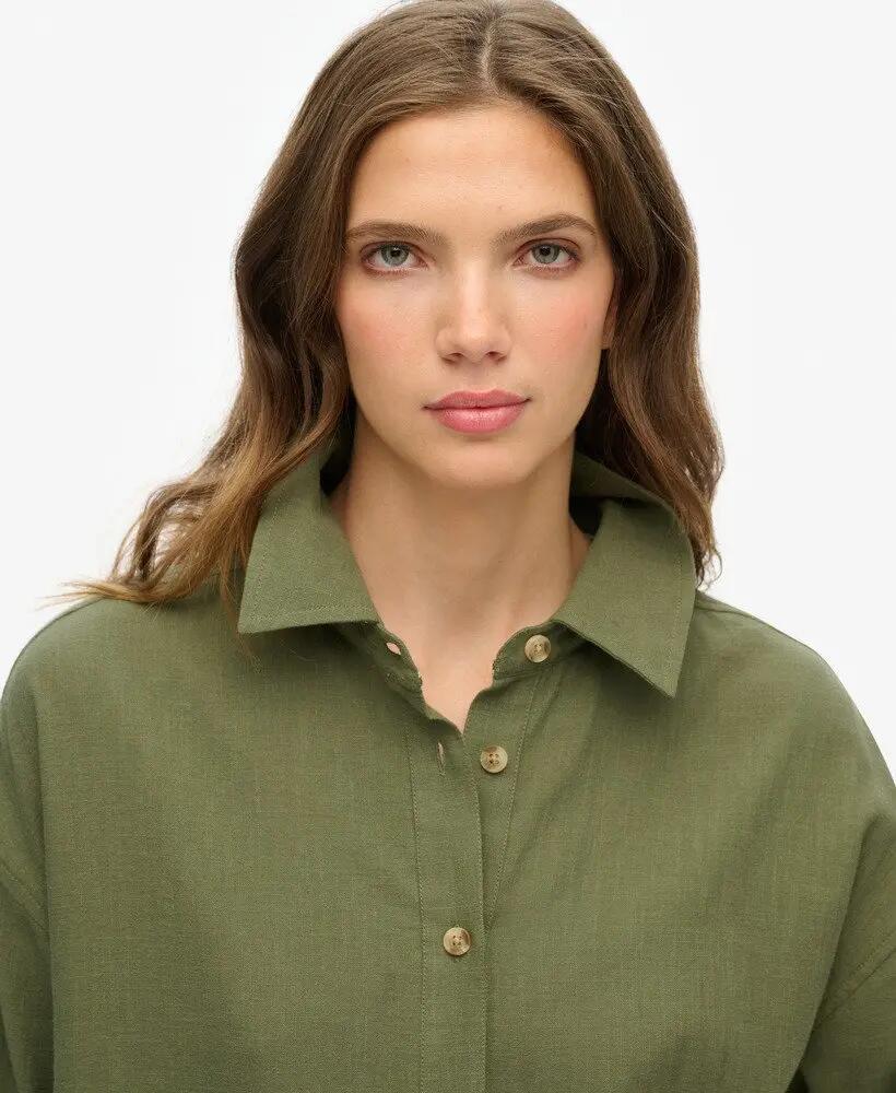 superdry Ibiza Longline Beach Shirt donna Beetle Green 100% cotone 3/7