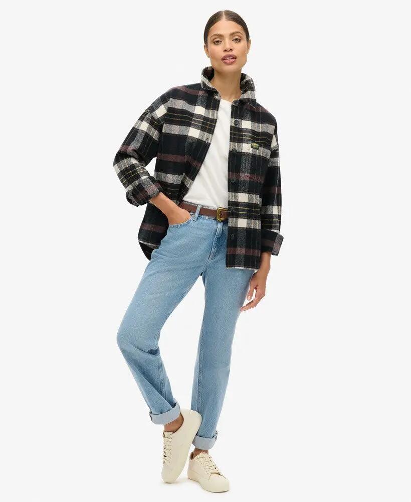superdry Overshirt xadrez em flanela de algodão orgânico – Chocolate/Black Check 2/4