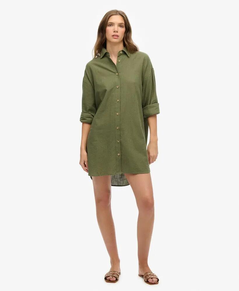 superdry Ibiza Longline Beach Shirt donna Beetle Green 100% cotone 2/7
