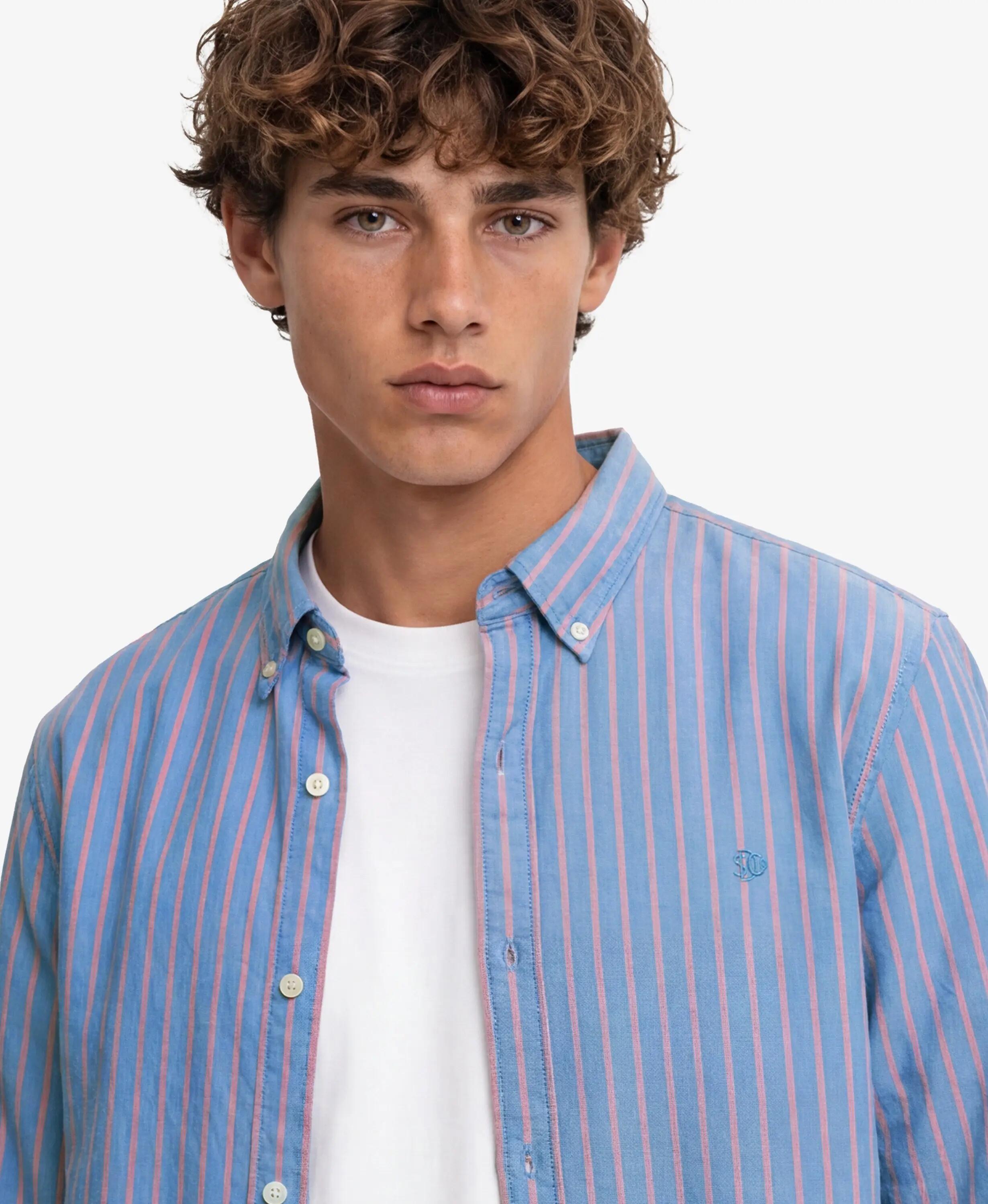 superdry Classic Oxford Langarmhemd aus Bio-Baumwolle – French Blue Stripe/Coral 4/6