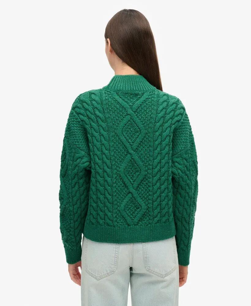 superdry Aran Cable Knit Polo Jumper mulher – malha Aran quente 4/6