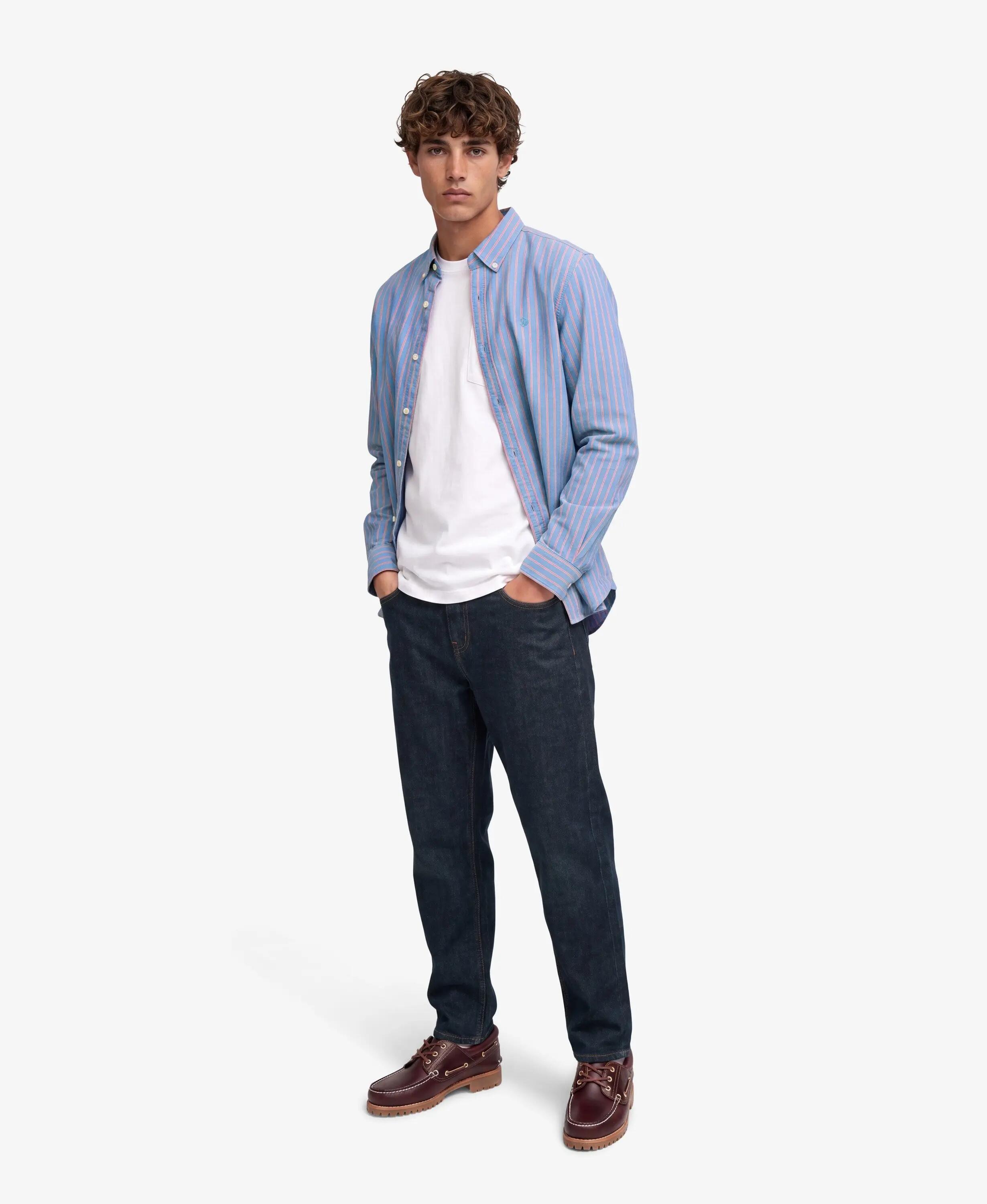 superdry Classic Oxford Langarmhemd aus Bio-Baumwolle – French Blue Stripe/Coral 3/6