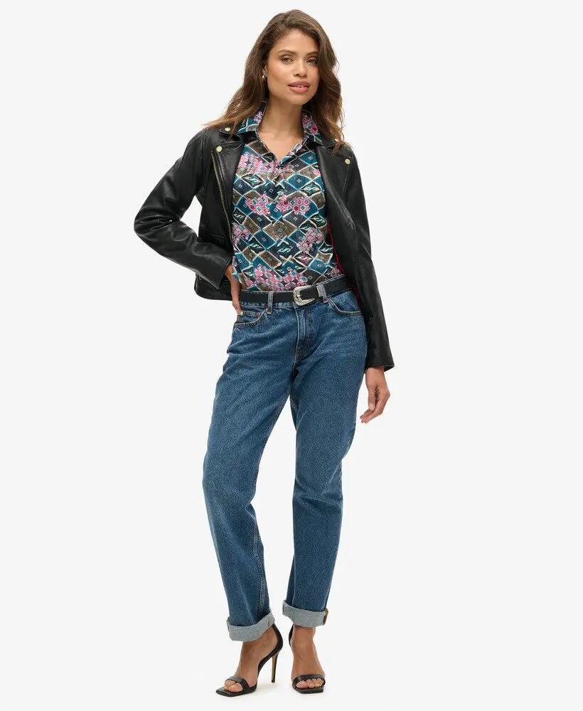 superdry Blusa Sheer Lurex stampata – Mukaitsuru Teal Pink 2/6