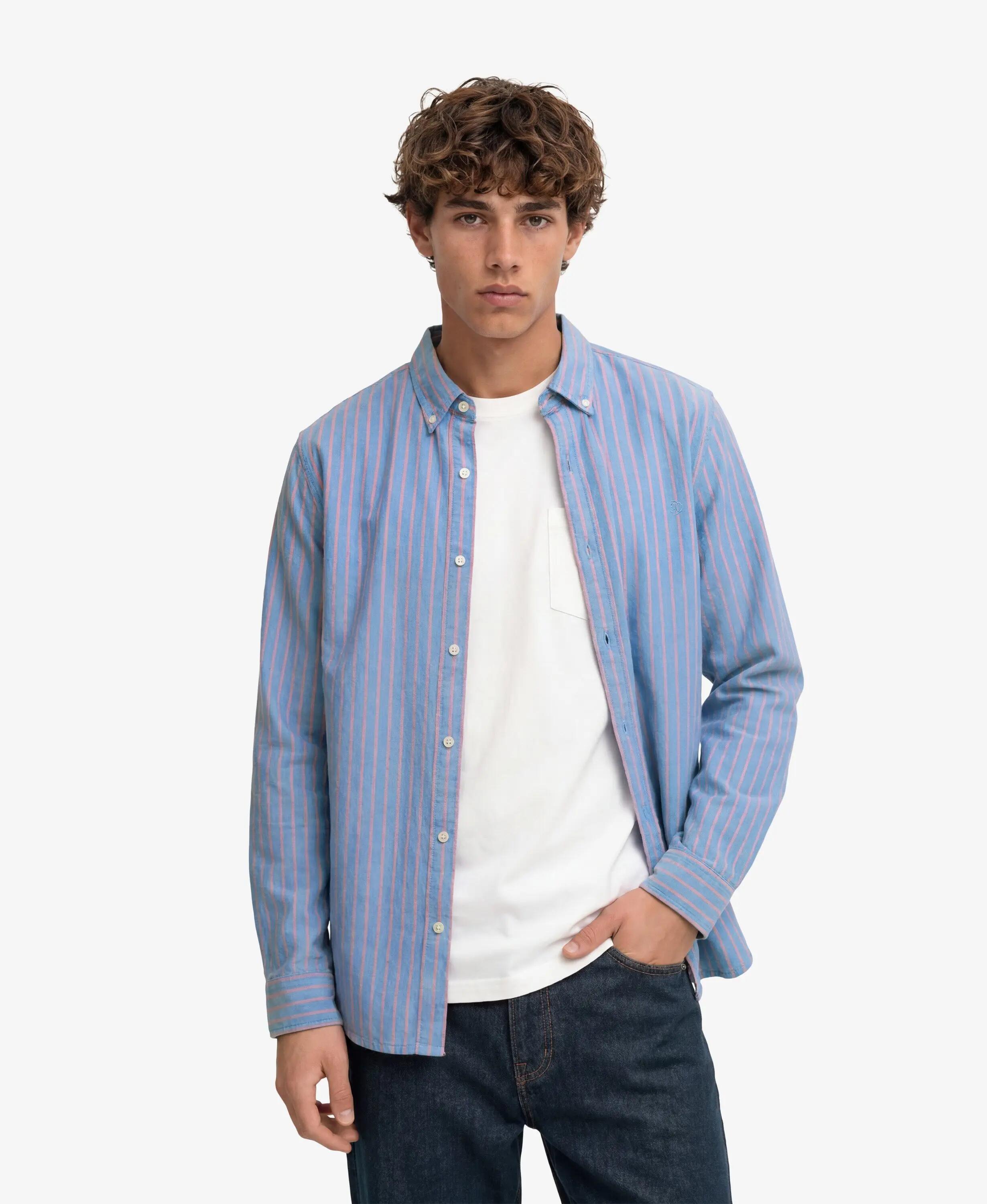 superdry Classic Oxford Langarmhemd aus Bio-Baumwolle – French Blue Stripe/Coral 2/6