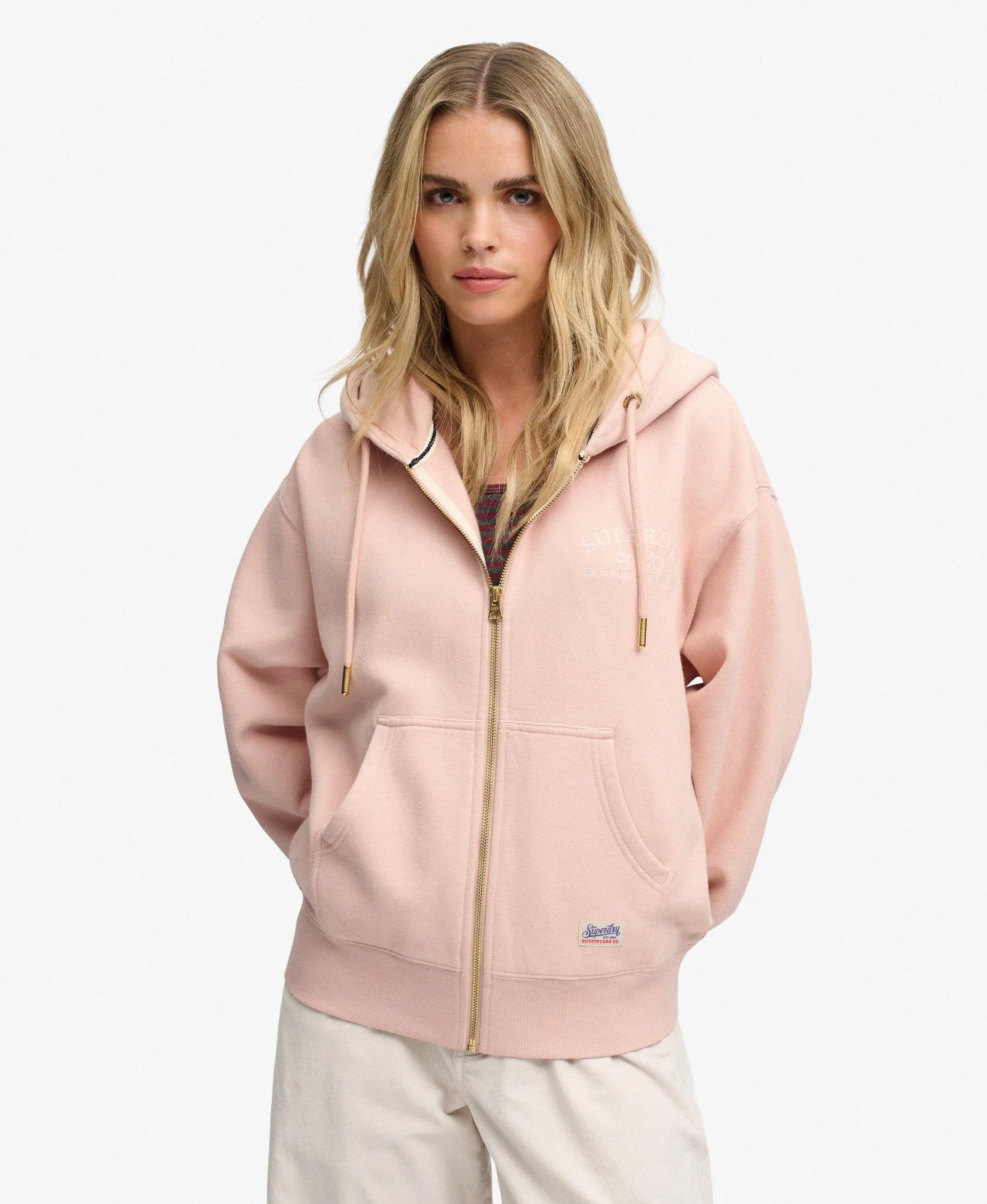 superdry Luxe Casual Zip Hoodie Rose Dust em algodão e poliéster reciclado 5/7