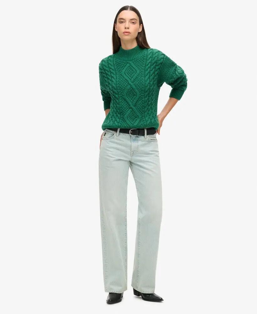 superdry Aran Cable Knit Polo Jumper mulher – malha Aran quente 2/6