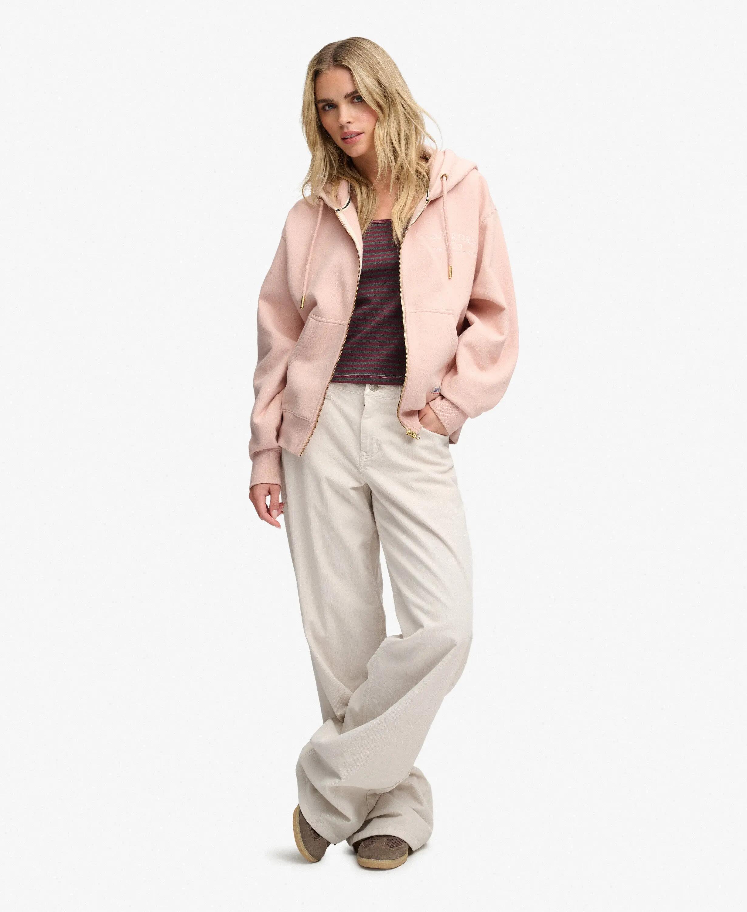 superdry Luxe Casual Zip Hoodie Rose Dust em algodão e poliéster reciclado 3/7