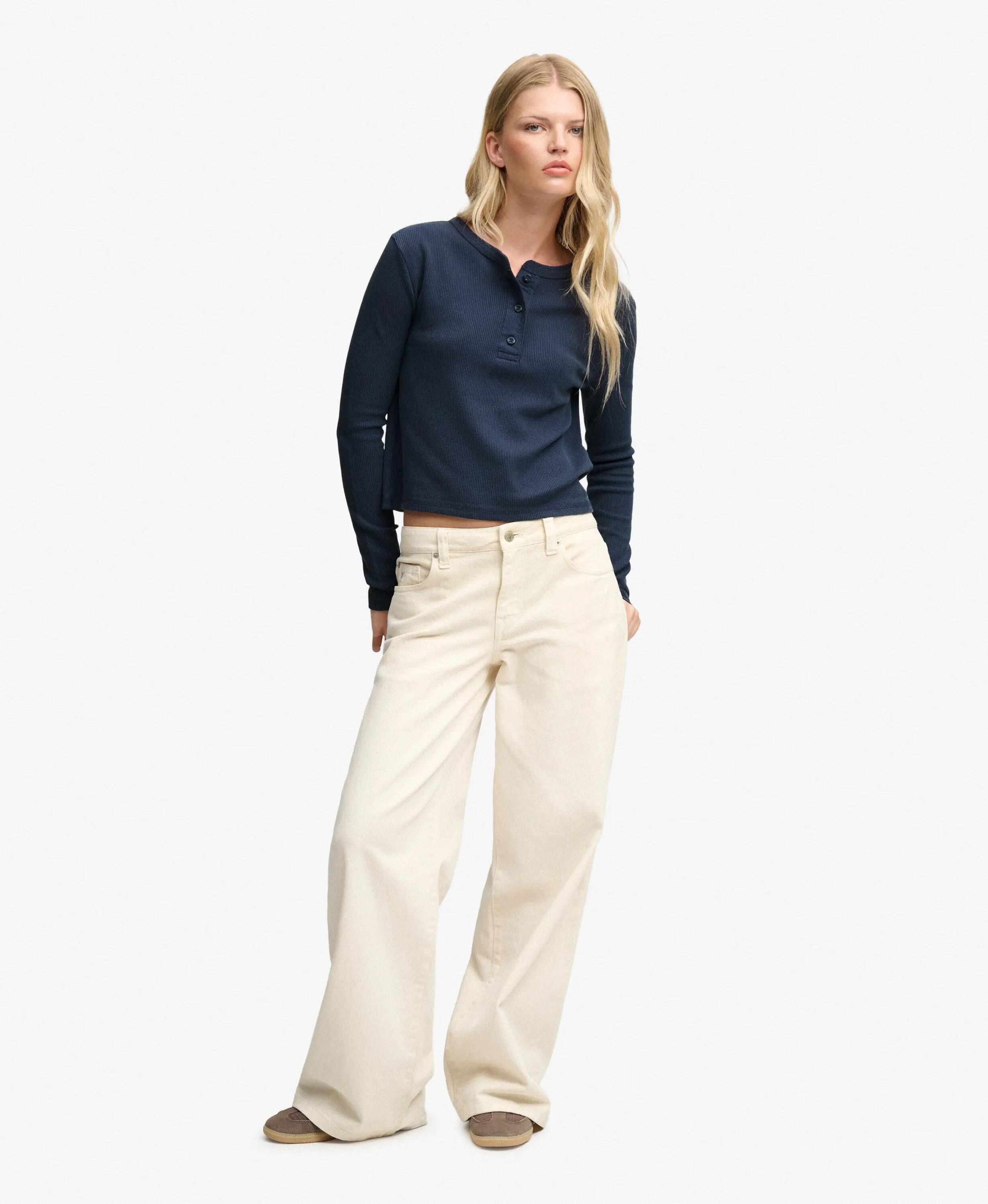 superdry Top manica lunga Waffle slim con bottoni – Tessuto morbido 3/7