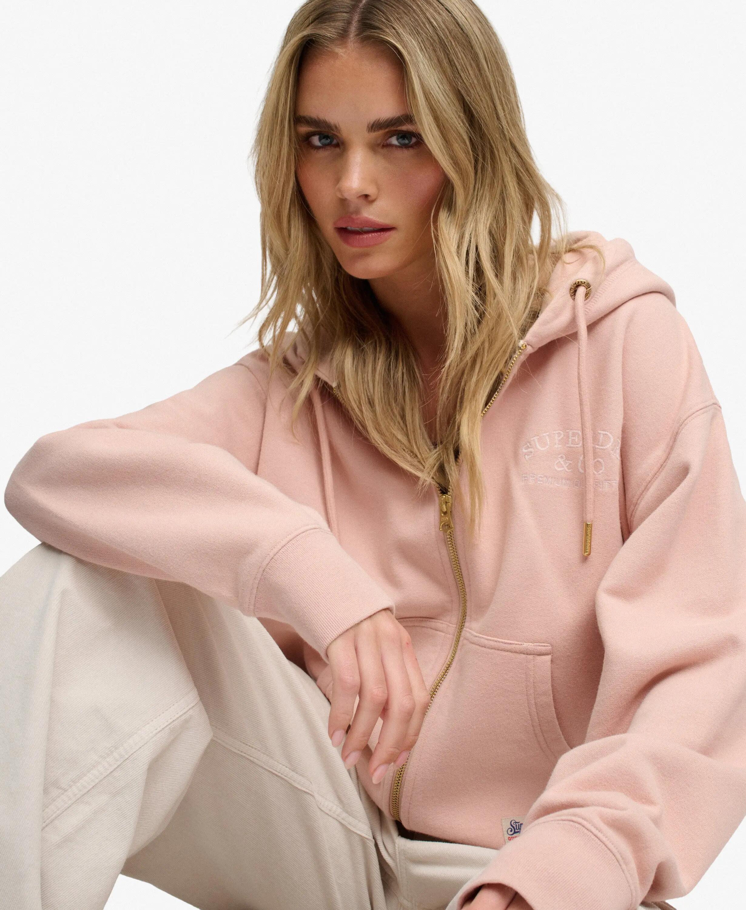 superdry Luxe Casual Zip Hoodie Rose Dust em algodão e poliéster reciclado 2/7