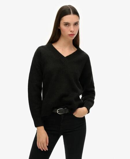 superdry Oversized V Neck Jumper – oversized V‑neck trui – Black